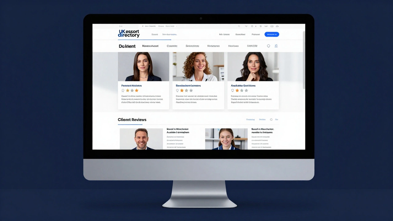 A computer screen showing a verified escort directory with professional profiles.