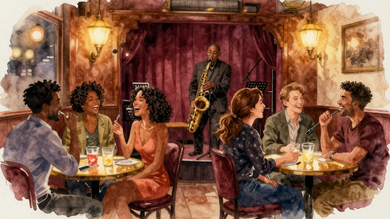 Diverse group enjoying live jazz in warm venue